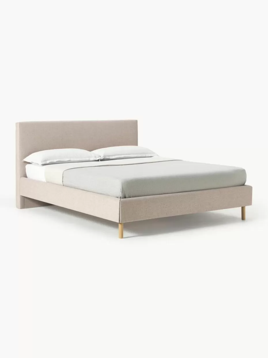 Betten-Westwing Collection Polsterbett Giulia mit Holzfüßen Webstoff Hellbeige, Buchenholz