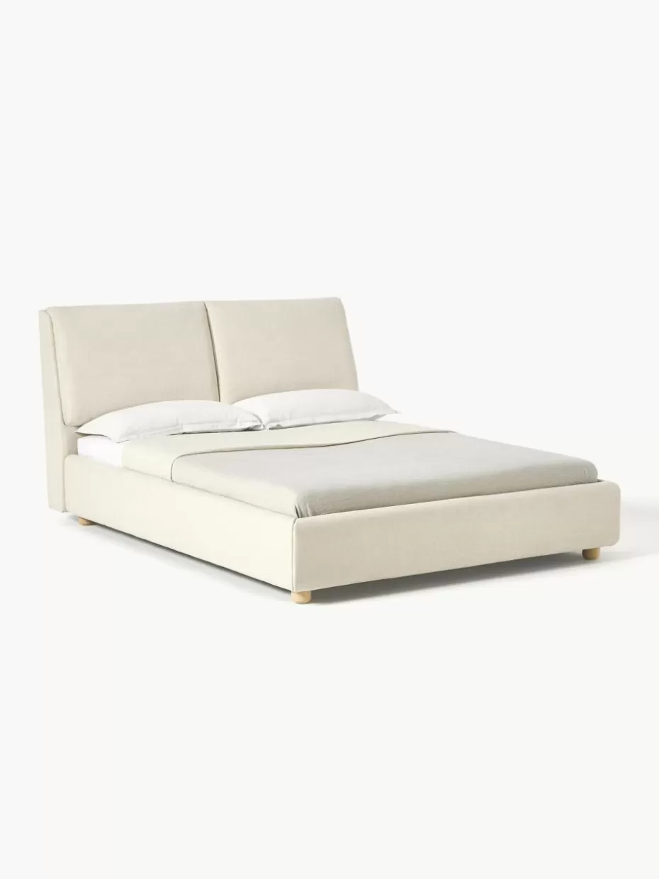 Betten-Westwing Collection Polsterbett Laura Webstoff Hellbeige, Eichenholz