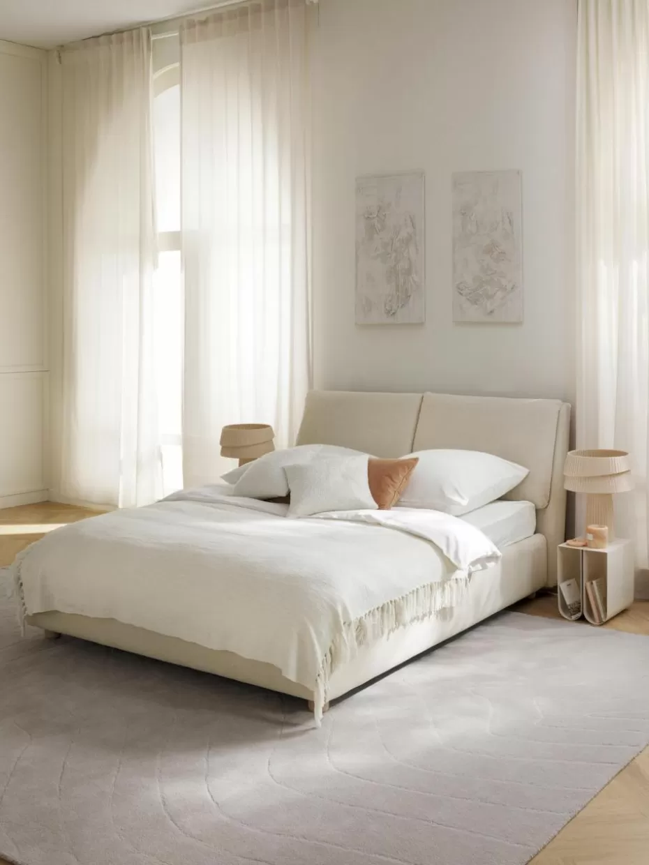 Betten-Westwing Collection Polsterbett Laura Webstoff Hellbeige, Eichenholz