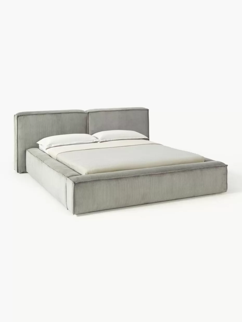 Betten-Westwing Collection Polsterbett Lennon aus Cord Cord Grau