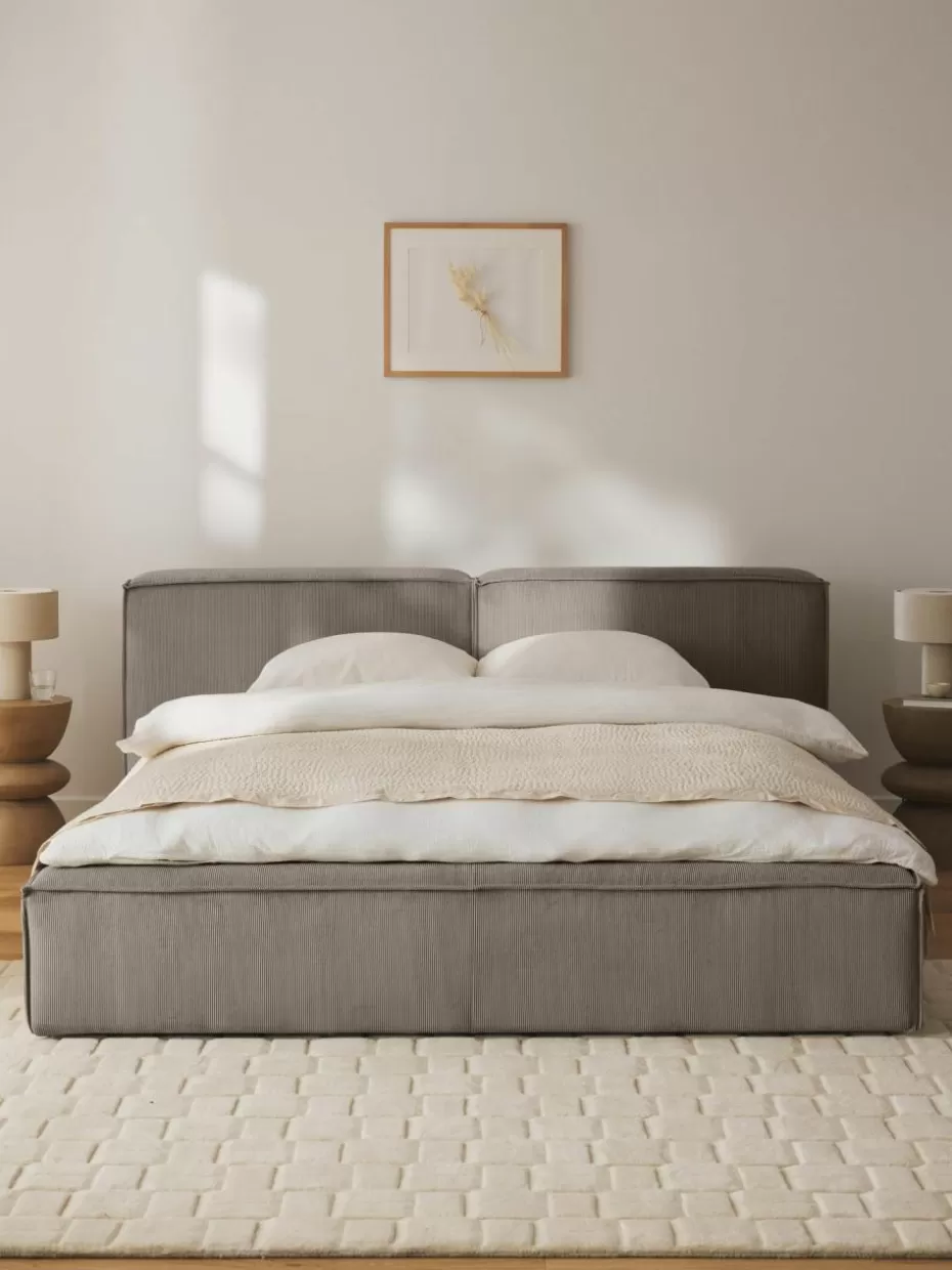 Betten-Westwing Collection Polsterbett Lennon aus Cord mit Stauraum Cord Taupe