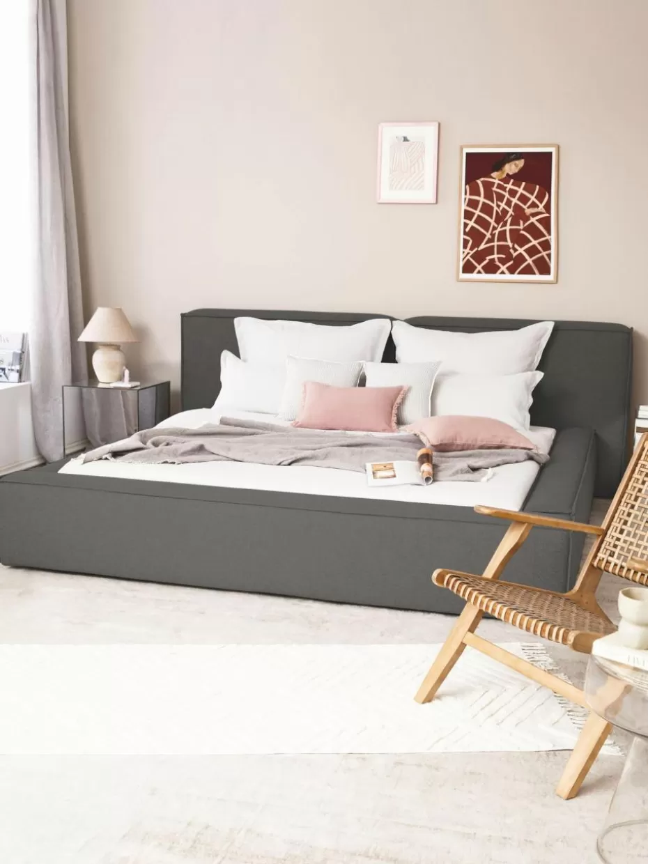 Betten-Westwing Collection Polsterbett Lennon mit Stauraum Webstoff Anthrazit