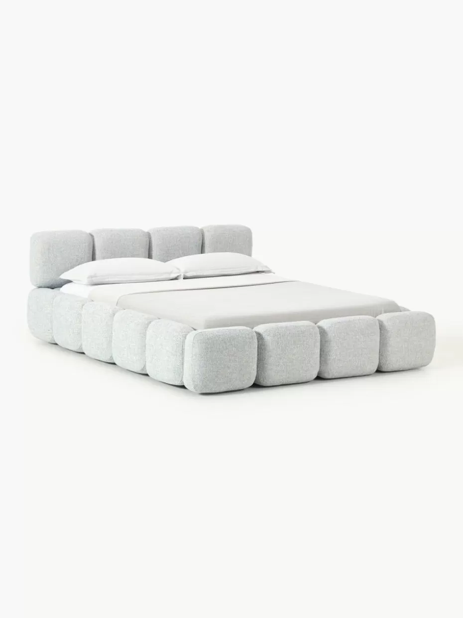 Betten-Westwing Collection Polsterbett Tayla aus Bouclé Bouclé Hellblau