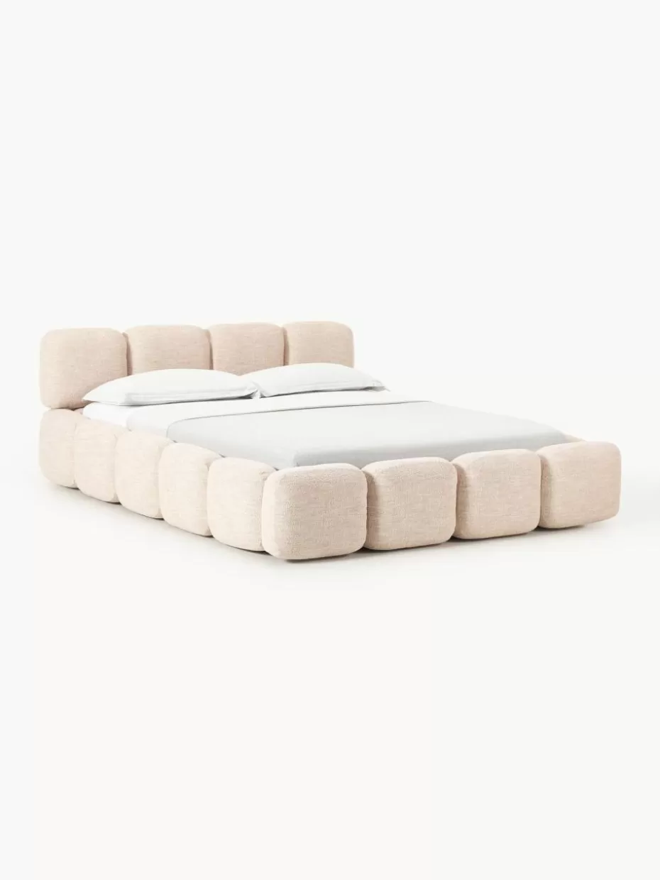 Betten-Westwing Collection Polsterbett Tayla aus Bouclé Bouclé Peach