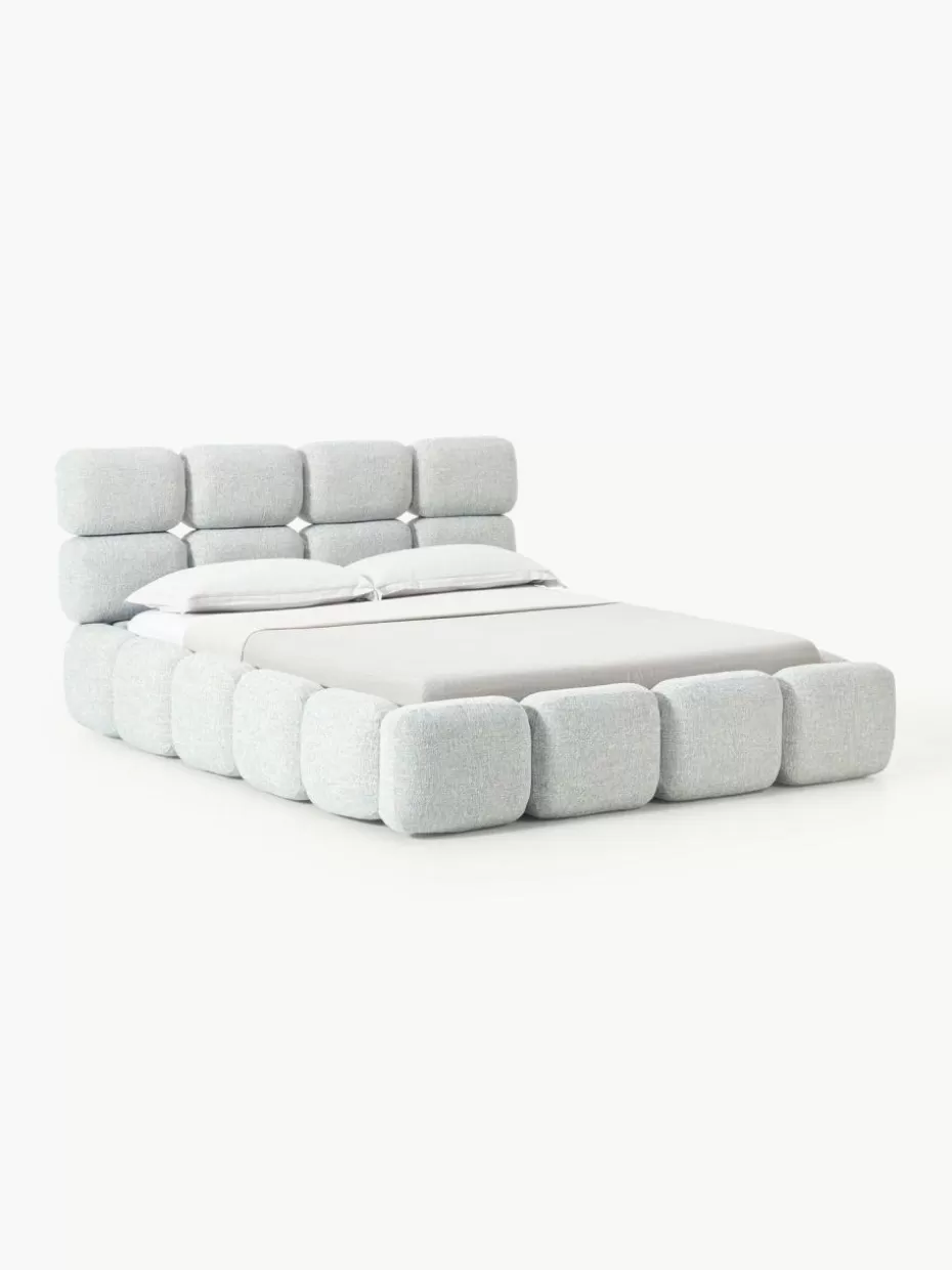 Betten-Westwing Collection Polsterbett Tayla aus Bouclé Bouclé Hellblau