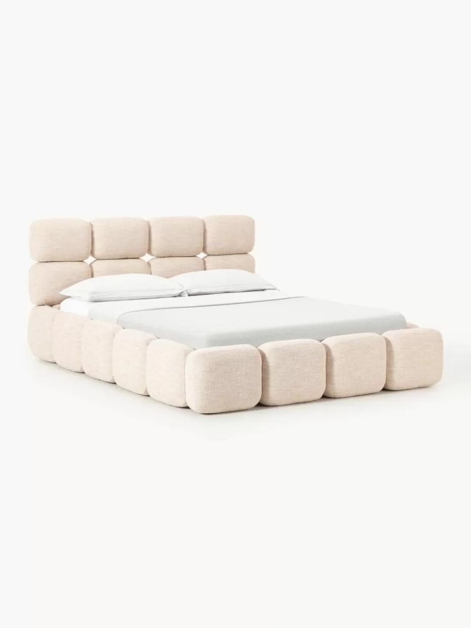 Betten-Westwing Collection Polsterbett Tayla aus Bouclé Bouclé Peach