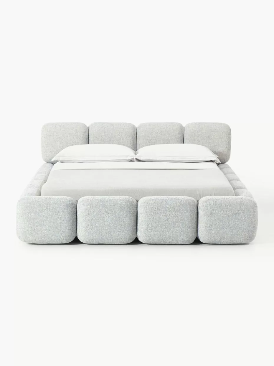 Betten-Westwing Collection Polsterbett Tayla aus Bouclé Bouclé Hellblau