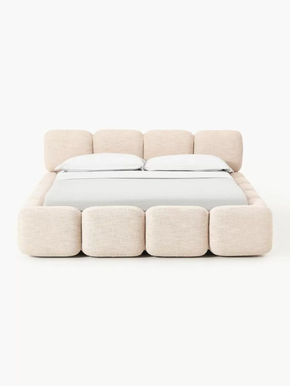 Betten-Westwing Collection Polsterbett Tayla aus Bouclé Bouclé Peach