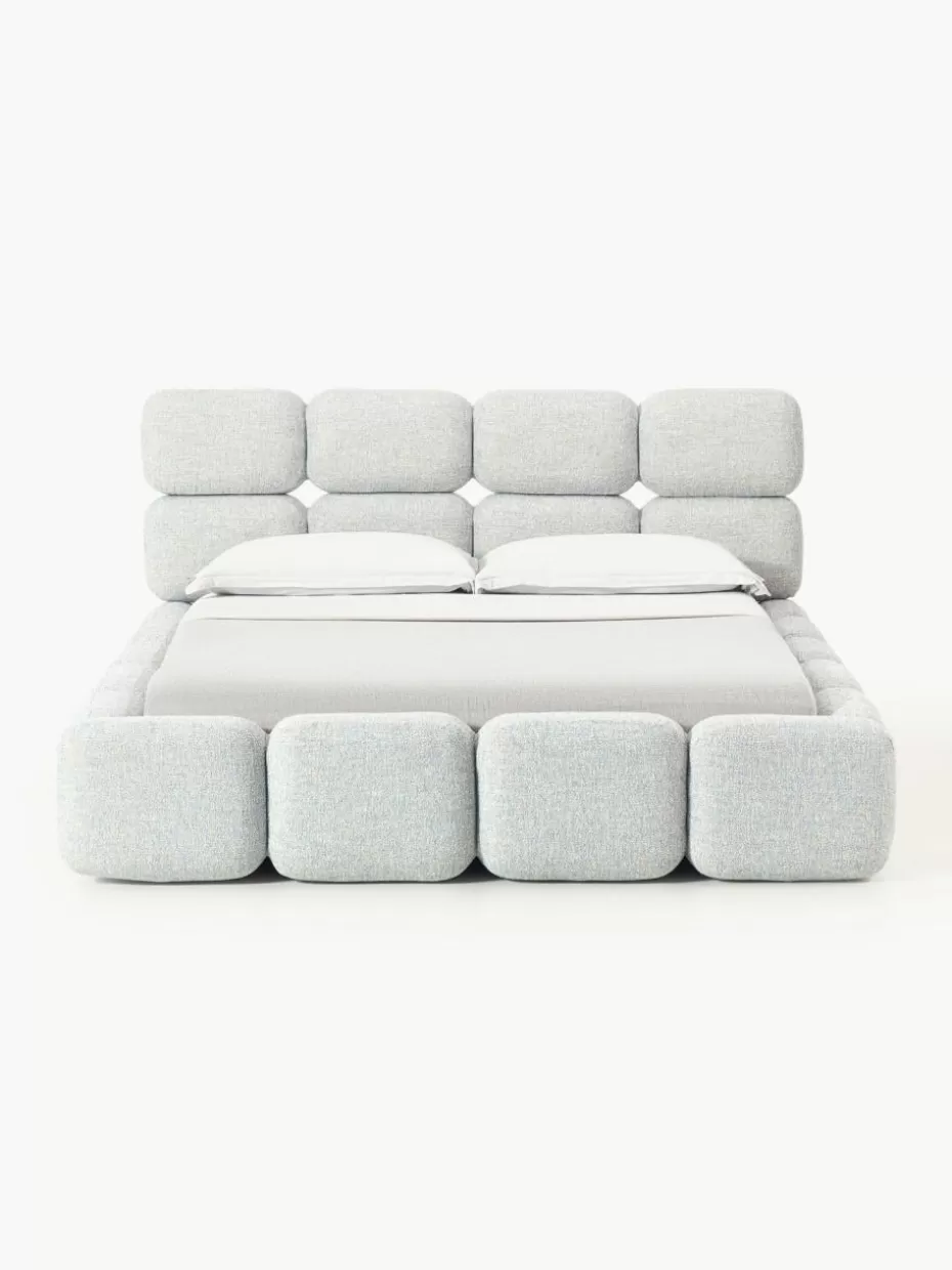 Betten-Westwing Collection Polsterbett Tayla aus Bouclé Bouclé Hellblau