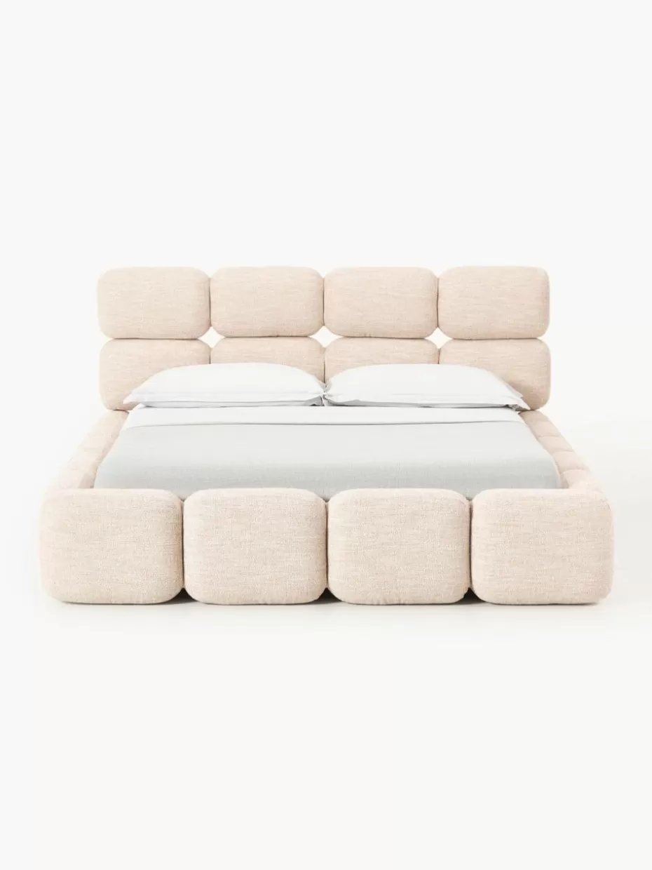 Betten-Westwing Collection Polsterbett Tayla aus Bouclé Bouclé Peach