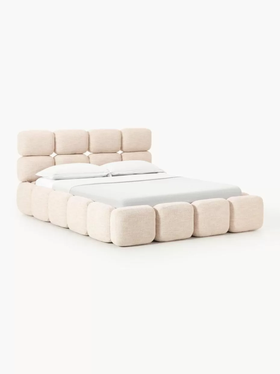 Betten-Westwing Collection Polsterbett Tayla aus Bouclé mit Stauraum Bouclé Peach