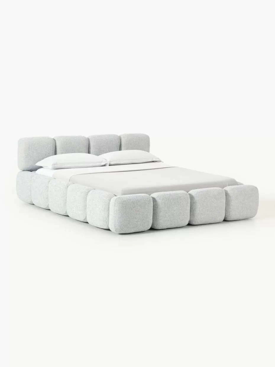 Betten-Westwing Collection Polsterbett Tayla aus Bouclé mit Stauraum Bouclé Hellblau