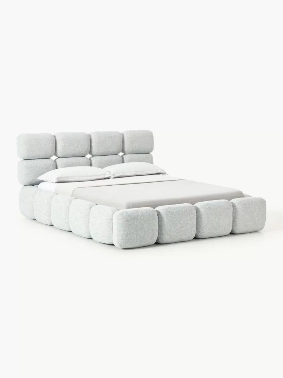 Betten-Westwing Collection Polsterbett Tayla aus Bouclé mit Stauraum Bouclé Hellblau