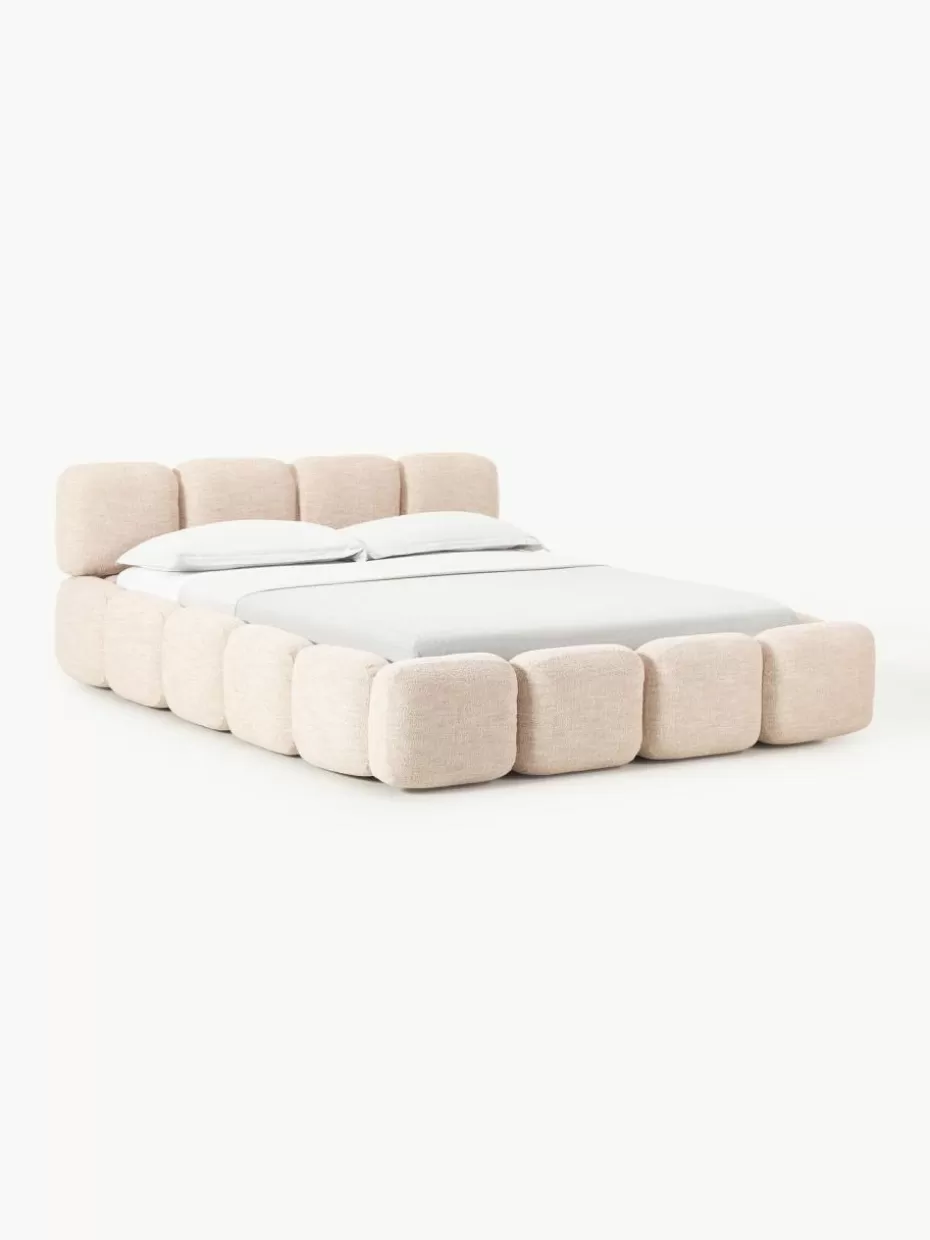 Betten-Westwing Collection Polsterbett Tayla aus Bouclé mit Stauraum Bouclé Peach