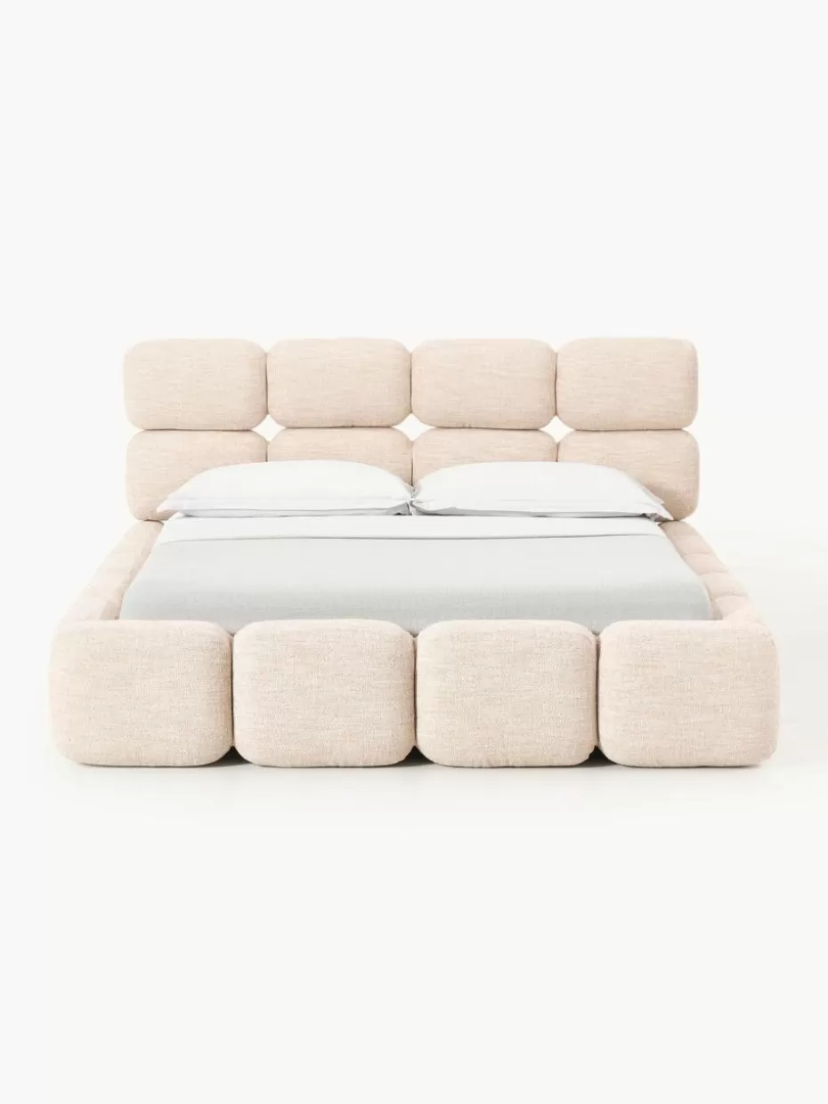 Betten-Westwing Collection Polsterbett Tayla aus Bouclé mit Stauraum Bouclé Peach