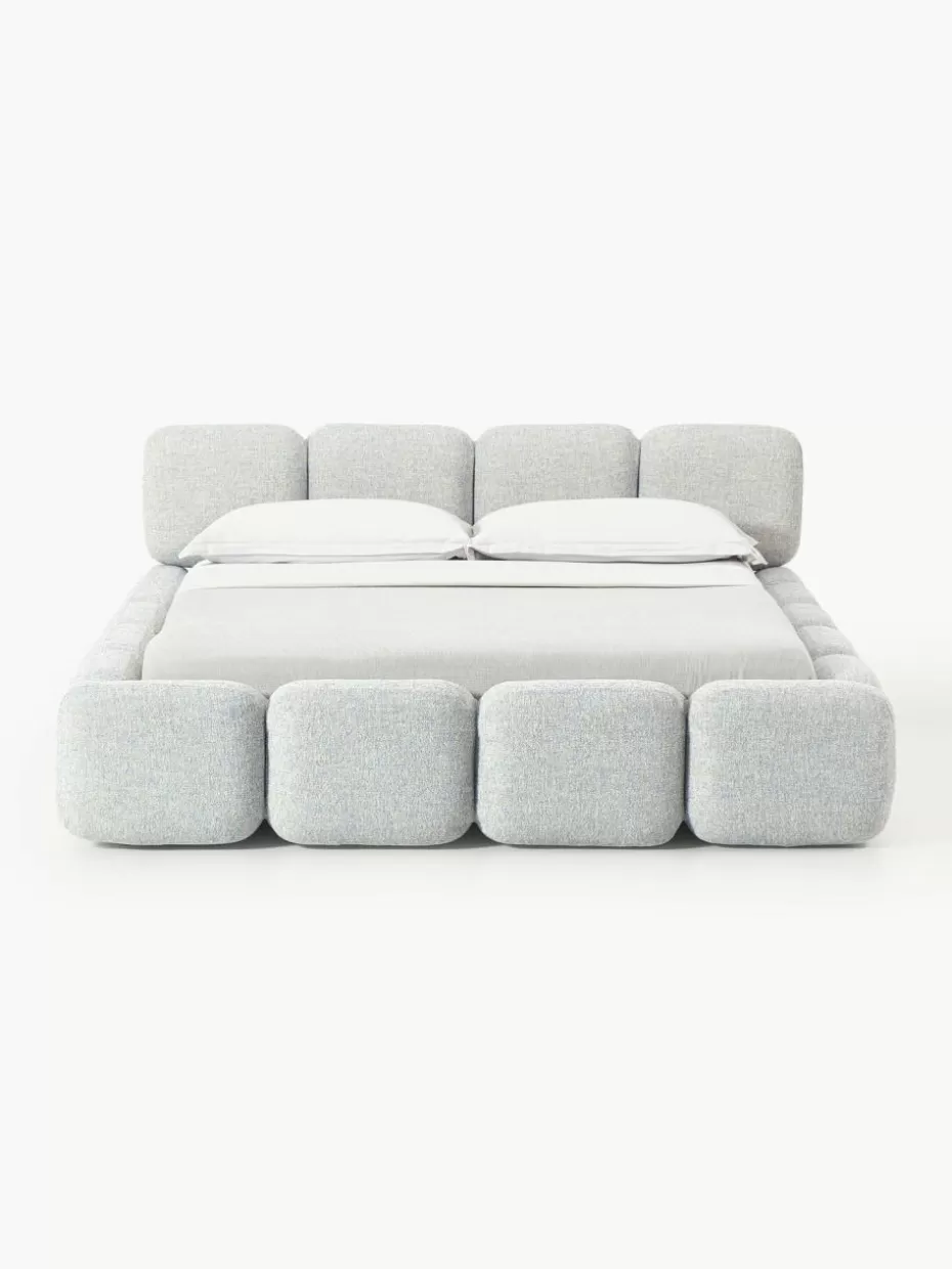 Betten-Westwing Collection Polsterbett Tayla aus Bouclé mit Stauraum Bouclé Hellblau