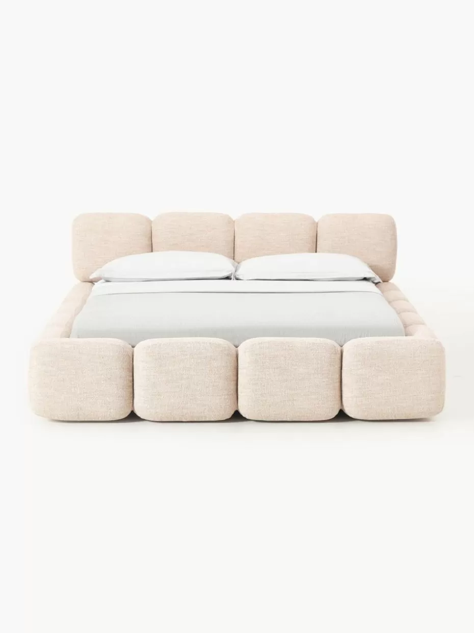 Betten-Westwing Collection Polsterbett Tayla aus Bouclé mit Stauraum Bouclé Peach
