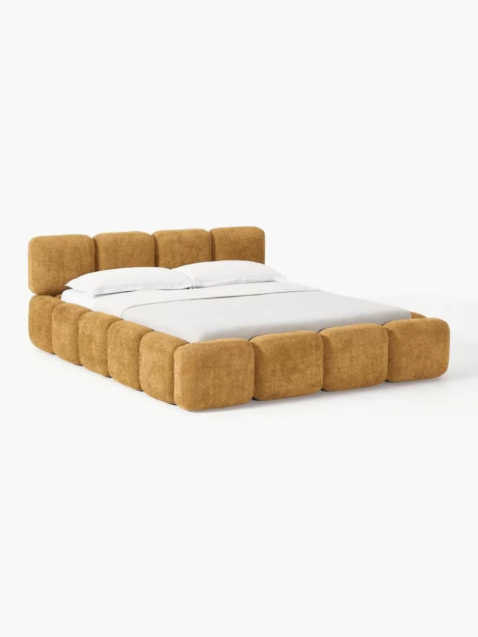 Betten-Westwing Collection Polsterbett Tayla aus Teddy-Bouclé Teddy-Bouclé Ocker