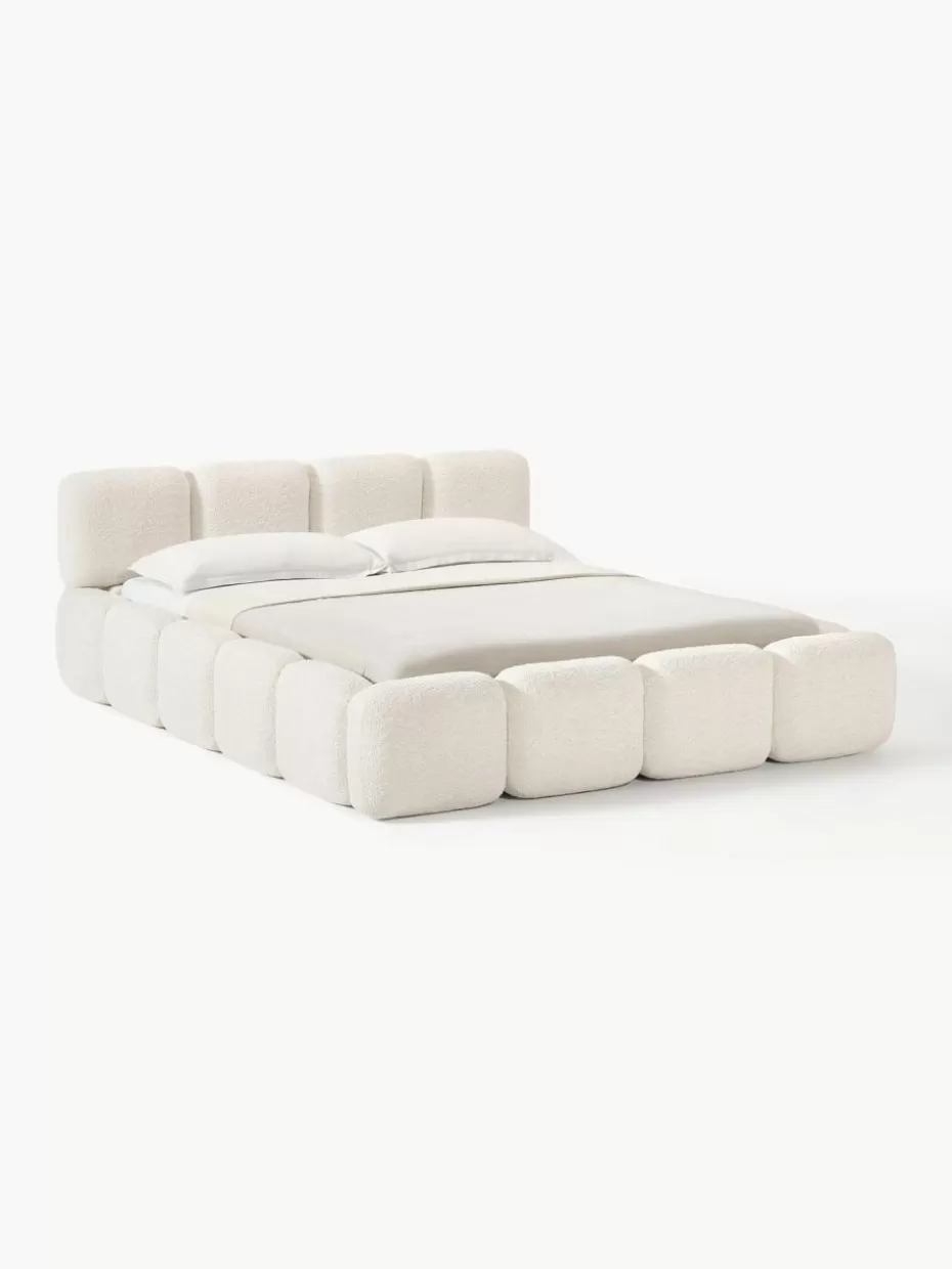 Betten-Westwing Collection Polsterbett Tayla aus Teddy-Bouclé Teddy-Bouclé Off White