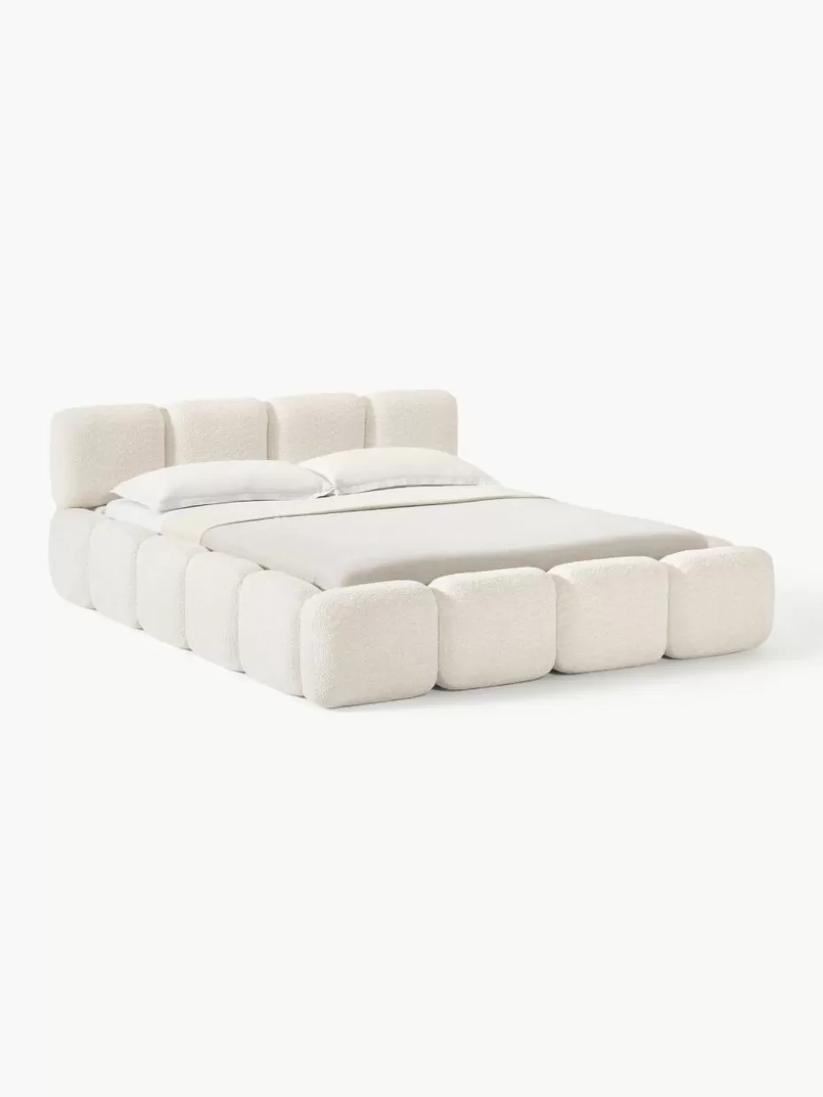 Betten-Westwing Collection Polsterbett Tayla aus Teddy-Bouclé mit Stauraum Teddy-Bouclé Off White