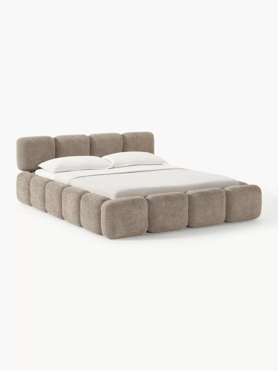 Betten-Westwing Collection Polsterbett Tayla aus Teddy-Bouclé mit Stauraum Teddy-Bouclé Taupe