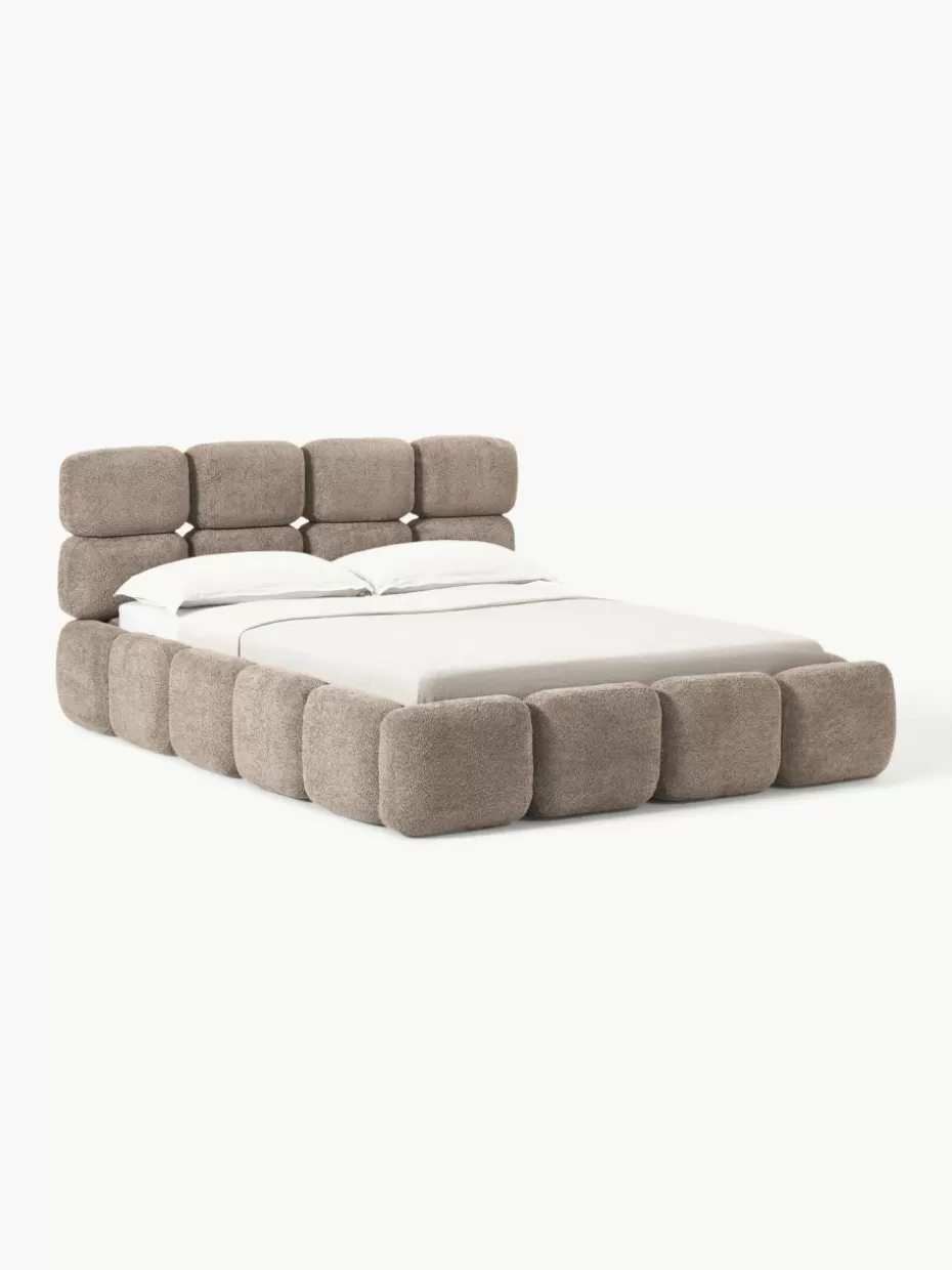 Betten-Westwing Collection Polsterbett Tayla aus Teddy-Bouclé mit Stauraum Teddy-Bouclé Taupe