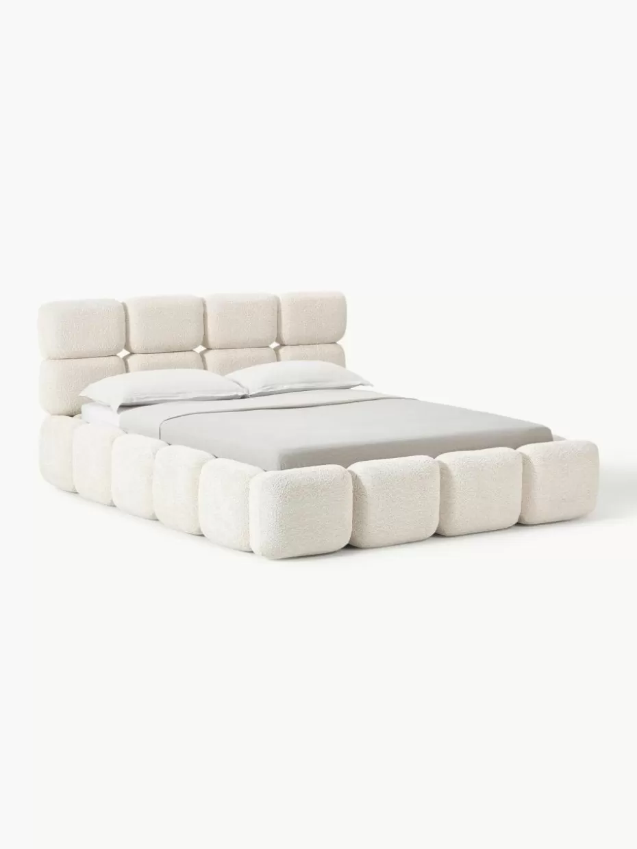 Betten-Westwing Collection Polsterbett Tayla aus Teddy-Bouclé mit Stauraum Teddy-Bouclé Off White