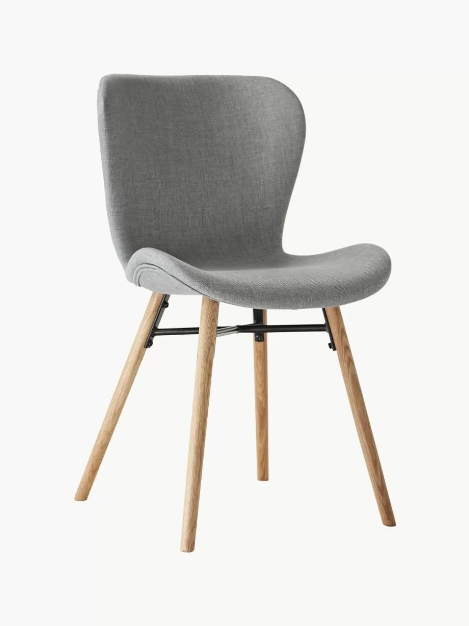 Stühle-Westwing Polsterstühle Batilda, 2 Stück Webstoff Grau, Eichenholz
