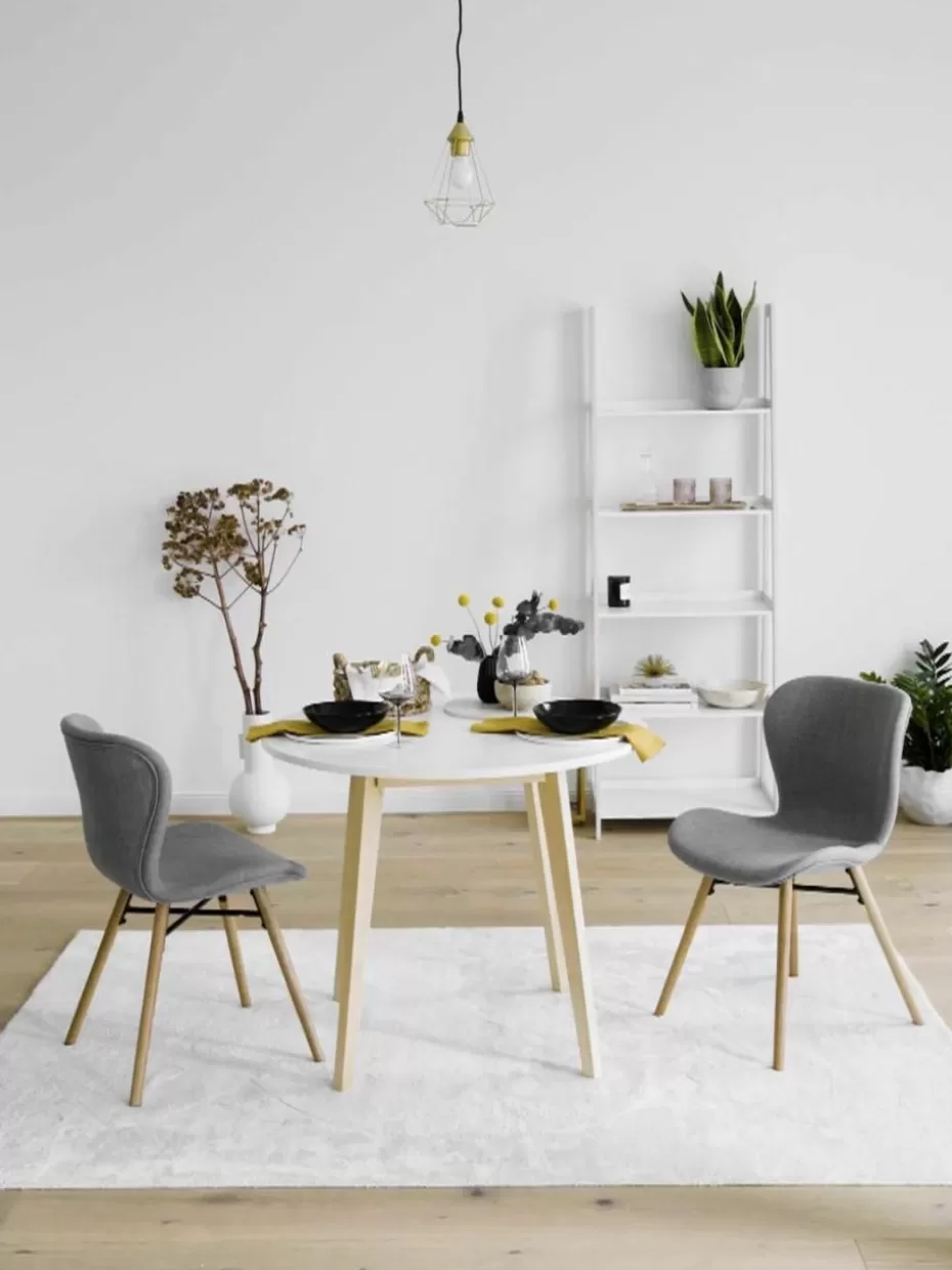 Stühle-Westwing Polsterstühle Batilda, 2 Stück Webstoff Grau, Eichenholz