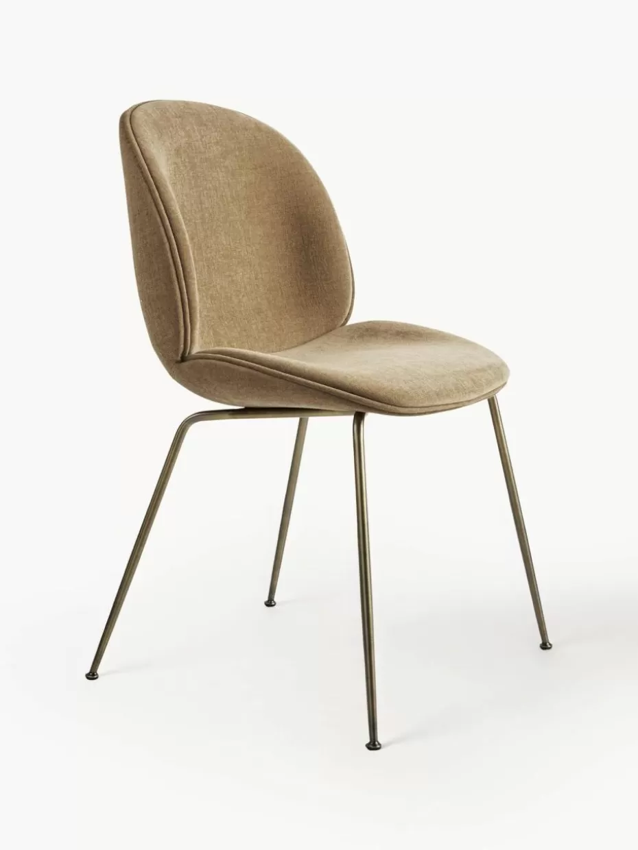 Stühle-GUBI Polsterstuhl Beetle Webstoff Beige, Goldfarben matt