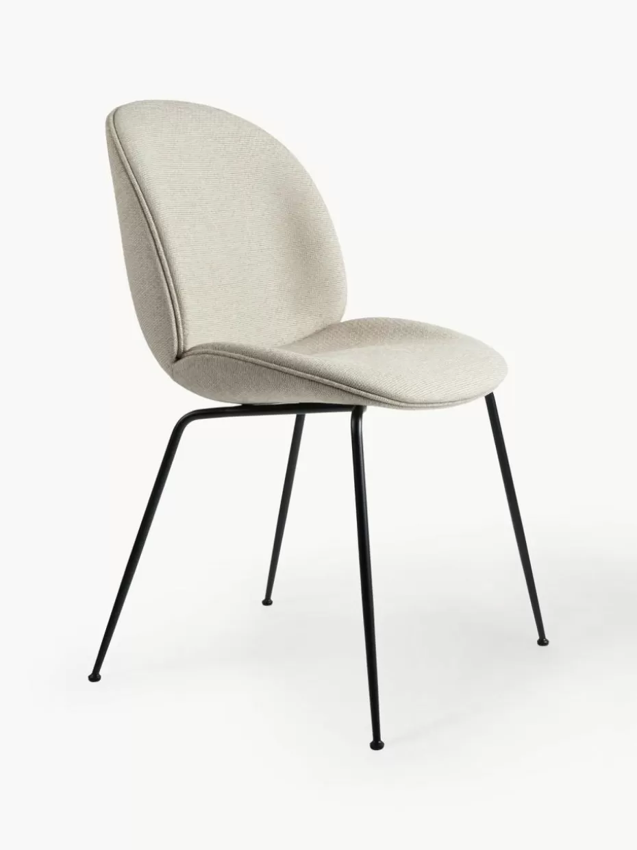 Stühle-GUBI Polsterstuhl Beetle Webstoff Hellbeige, Schwarz matt