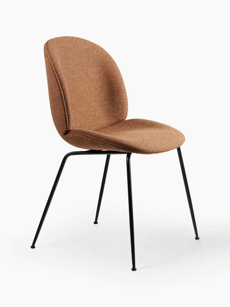 Stühle-GUBI Polsterstuhl Beetle Webstoff Terrakotta, Schwarz matt