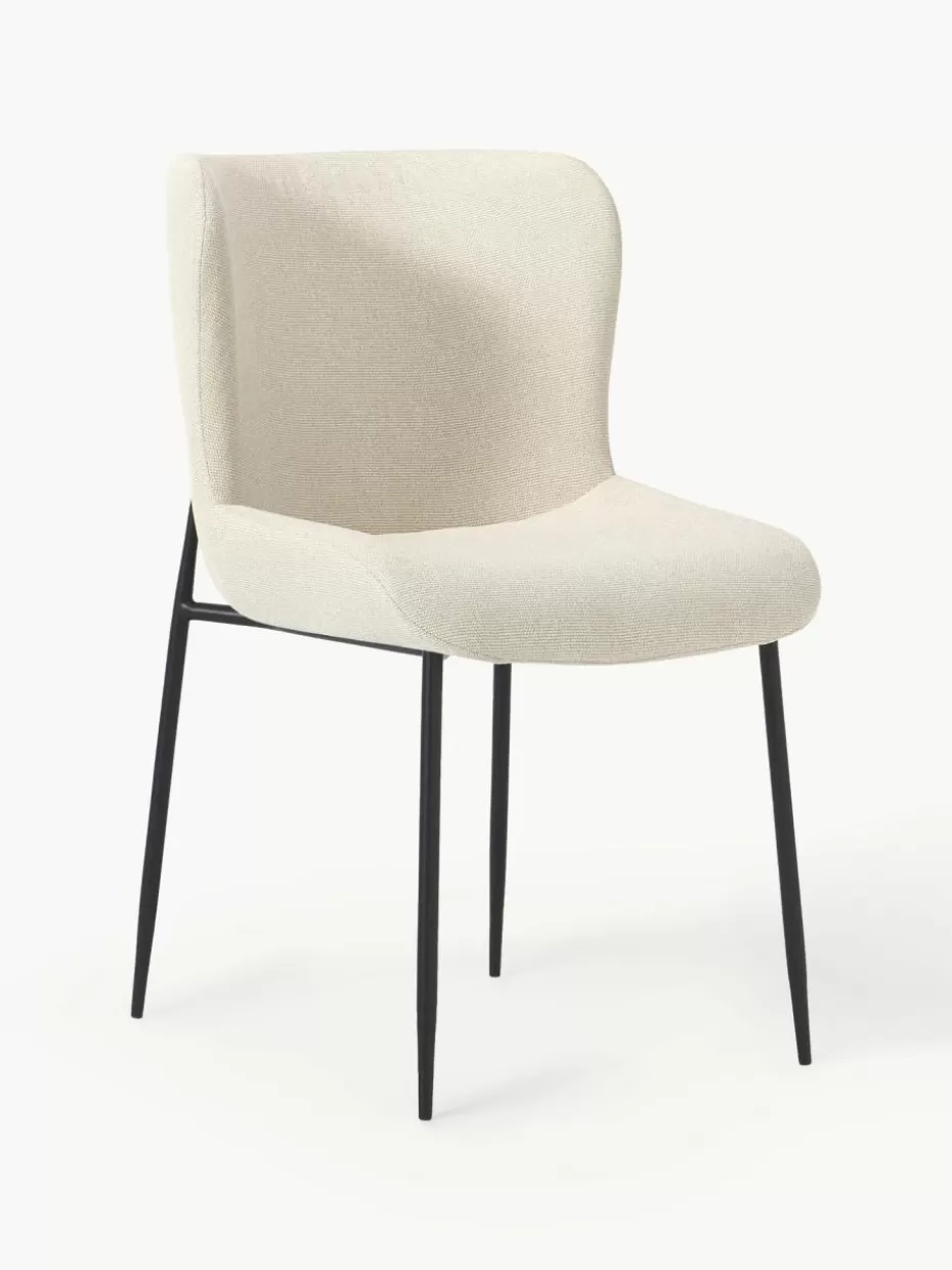 Stühle-Westwing Collection Polsterstuhl Tess Webstoff Off White, Schwarz matt