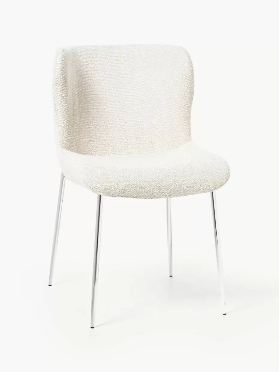 Stühle-Westwing Collection Polsterstuhl Tess Webstoff Off White, Silberfarben glänzend