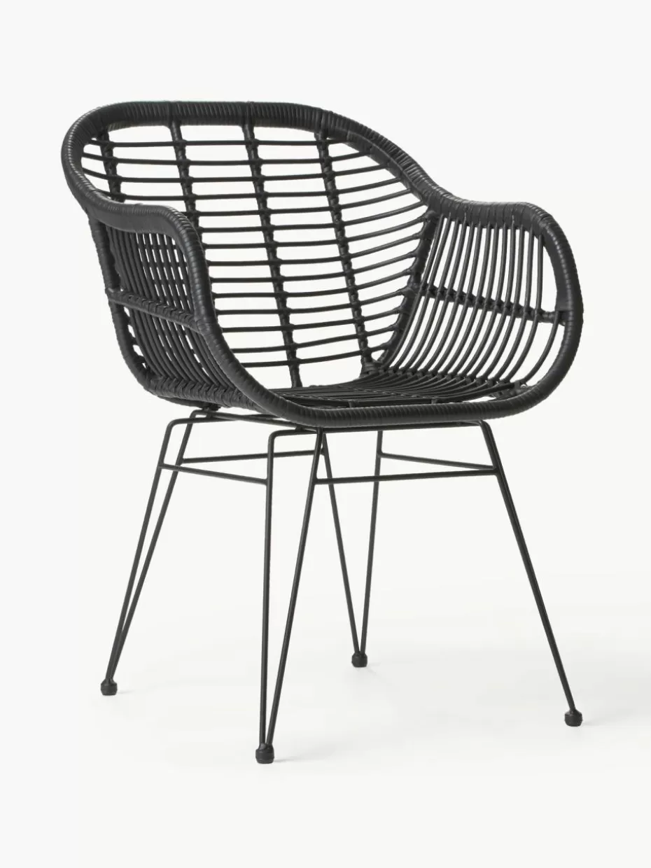 Stühle-Westwing Collection Polyrattan-Armlehnstühle Costa, 2 Stück Schwarz