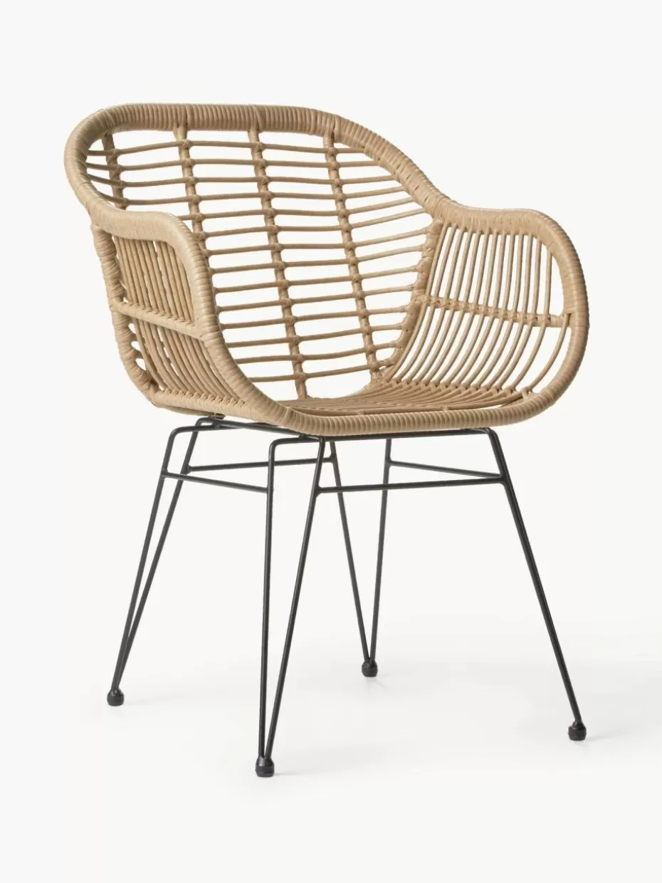 Stühle-Westwing Collection Polyrattan-Armlehnstühle Costa, 2 Stück Hellbraun, Schwarz