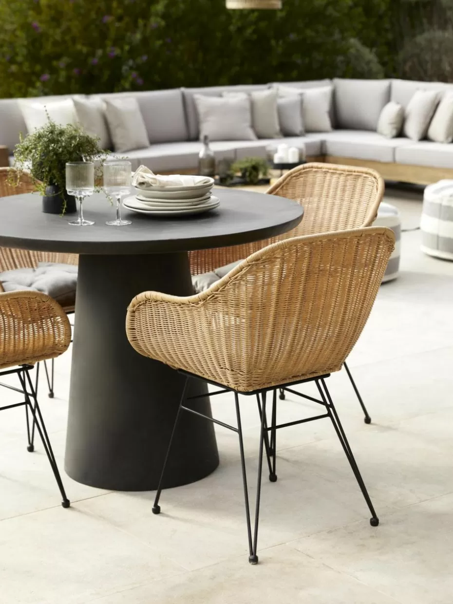 Stühle-Westwing Collection Polyrattan-Armlehnstühle Costa, 2 Stück Hellbraun, Schwarz