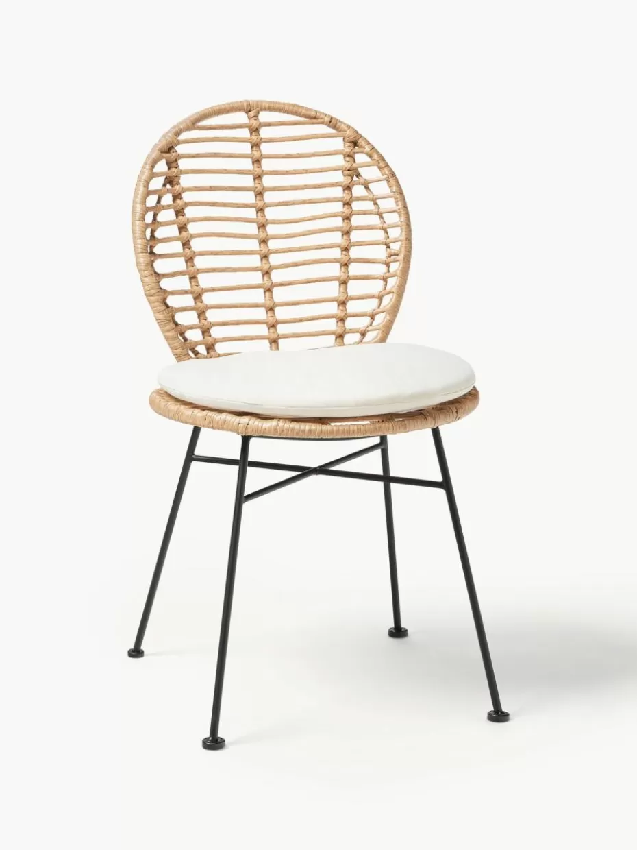 Stühle-Westwing Collection Polyrattan-Stühle Cordula mit Sitzkissen, 2 Stück Hellbraun, Schwarz