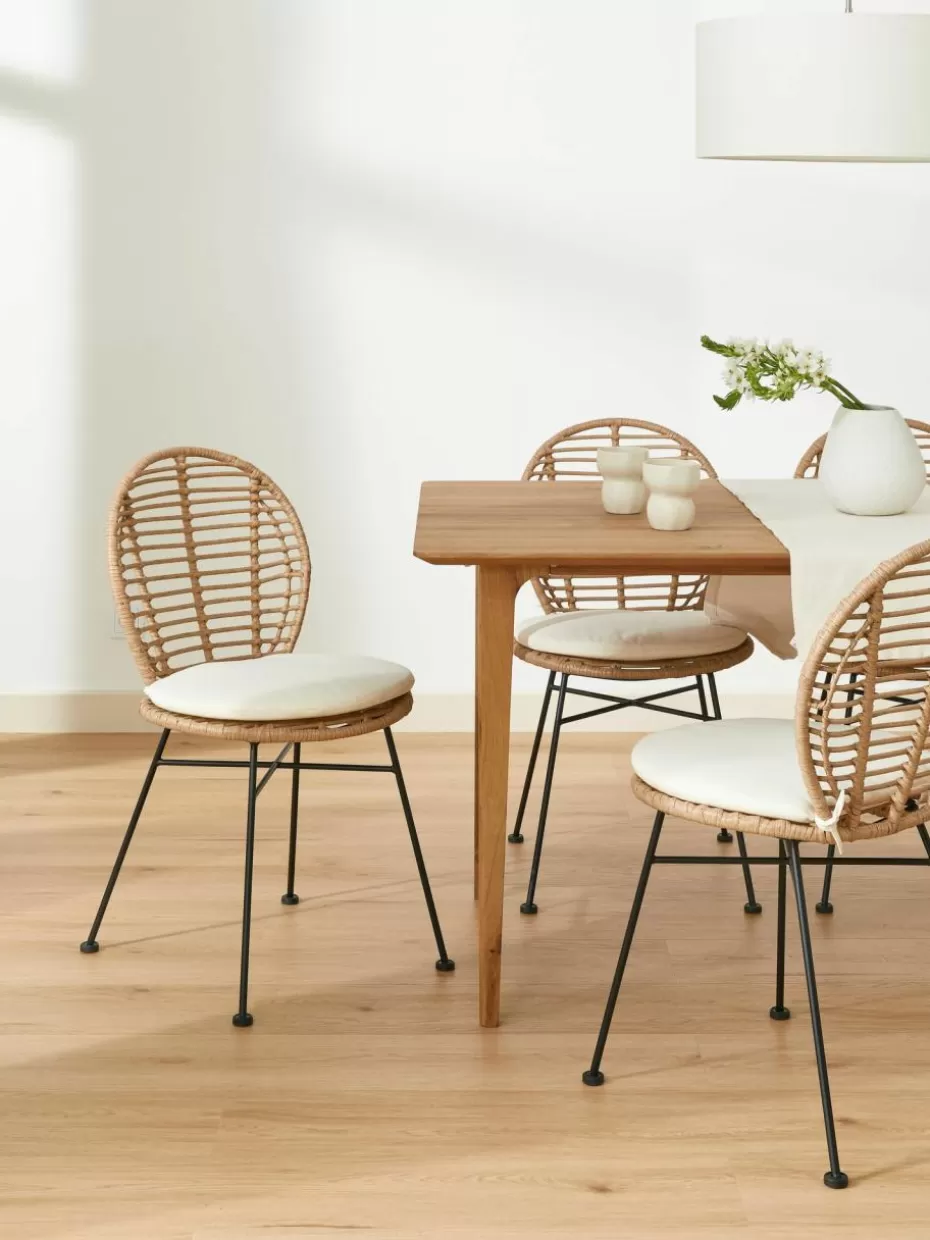 Stühle-Westwing Collection Polyrattan-Stühle Cordula mit Sitzkissen, 2 Stück Hellbraun, Schwarz