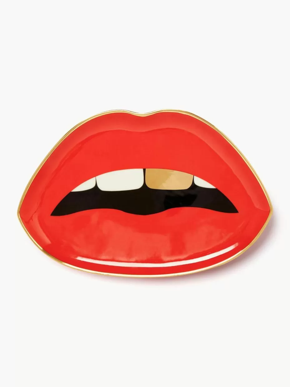 Dekotabletts-Jonathan Adler Porzellan Deko-Tablett Lips mit Gold