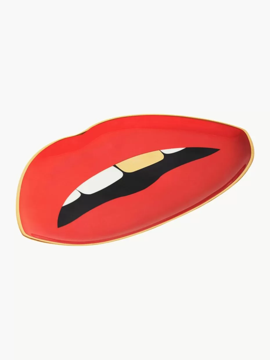 Dekotabletts-Jonathan Adler Porzellan Deko-Tablett Lips mit Gold