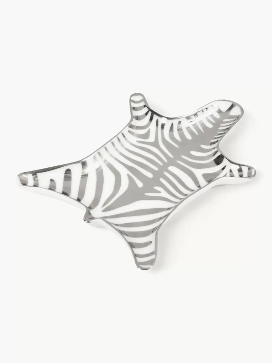 Dekotabletts-Jonathan Adler Porzellan Deko-Tablett Zebra Weiß, Silberfarben
