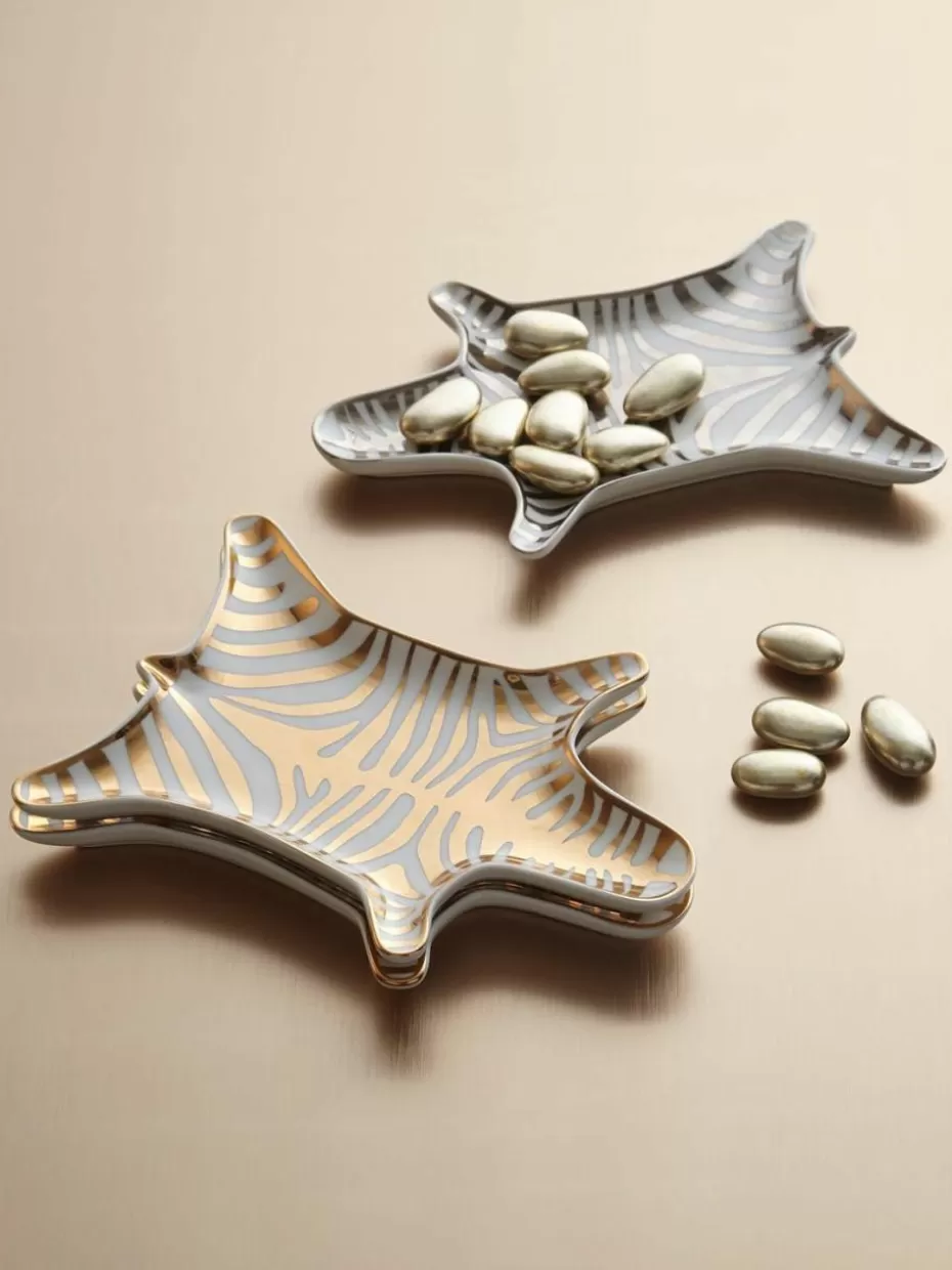 Dekotabletts-Jonathan Adler Porzellan Deko-Tablett Zebra Weiß, Silberfarben