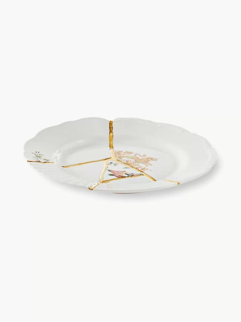 Teller-Seletti Porzellan-Frühstücksteller Kintsugi Weiß, Goldfarben