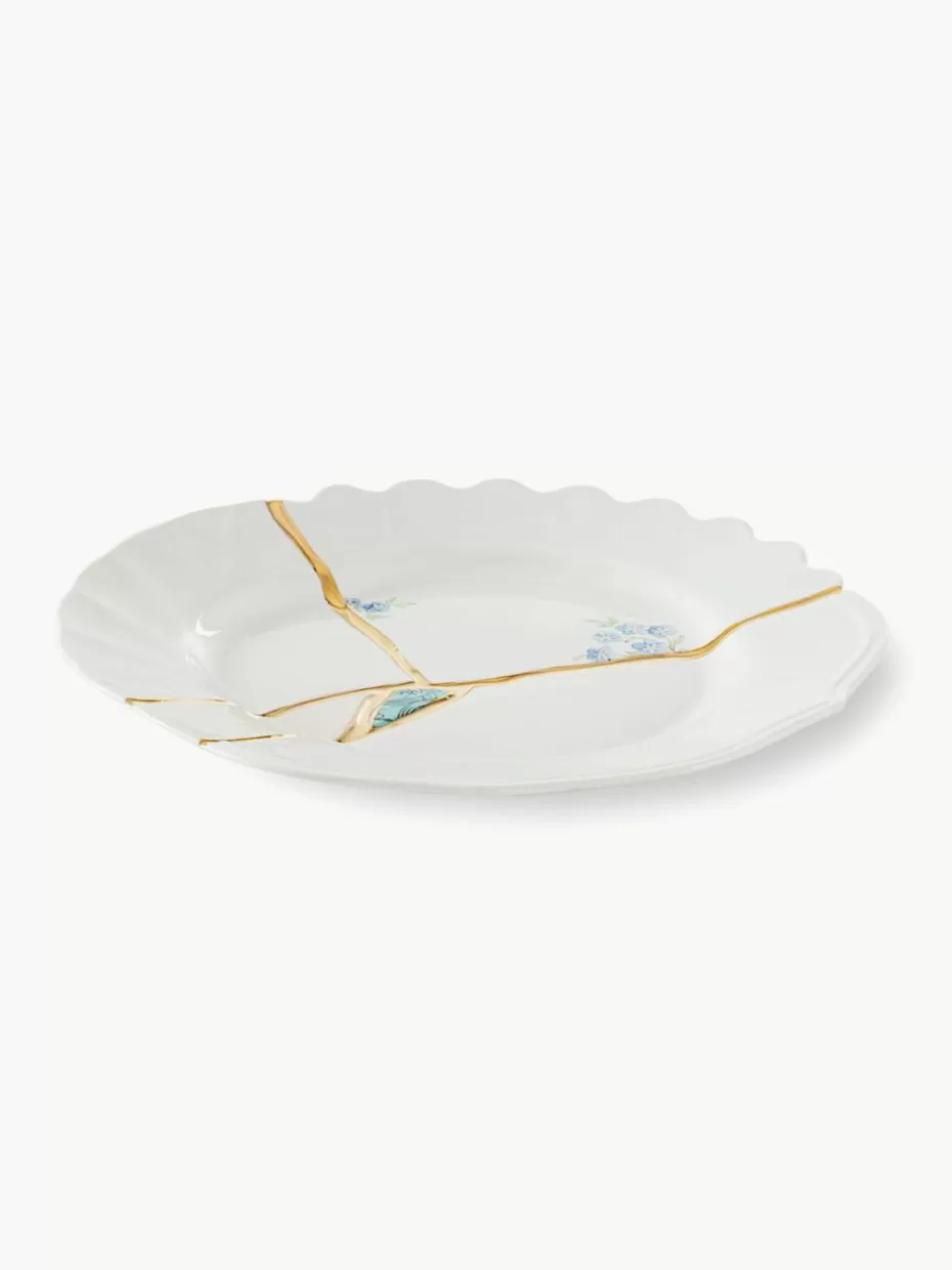 Teller-Seletti Porzellan-Frühstücksteller Kintsugi Weiß, Goldfarben
