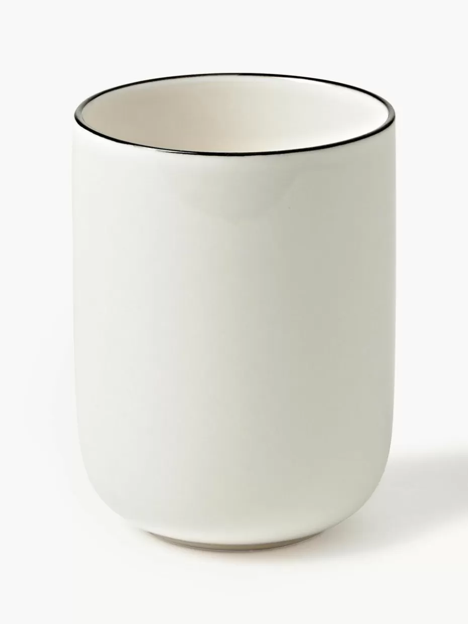 Geschirrserien-Westwing Collection Porzellan-Kaffeebecher Facile, 2 Stück Off White mit schwarzem Rand