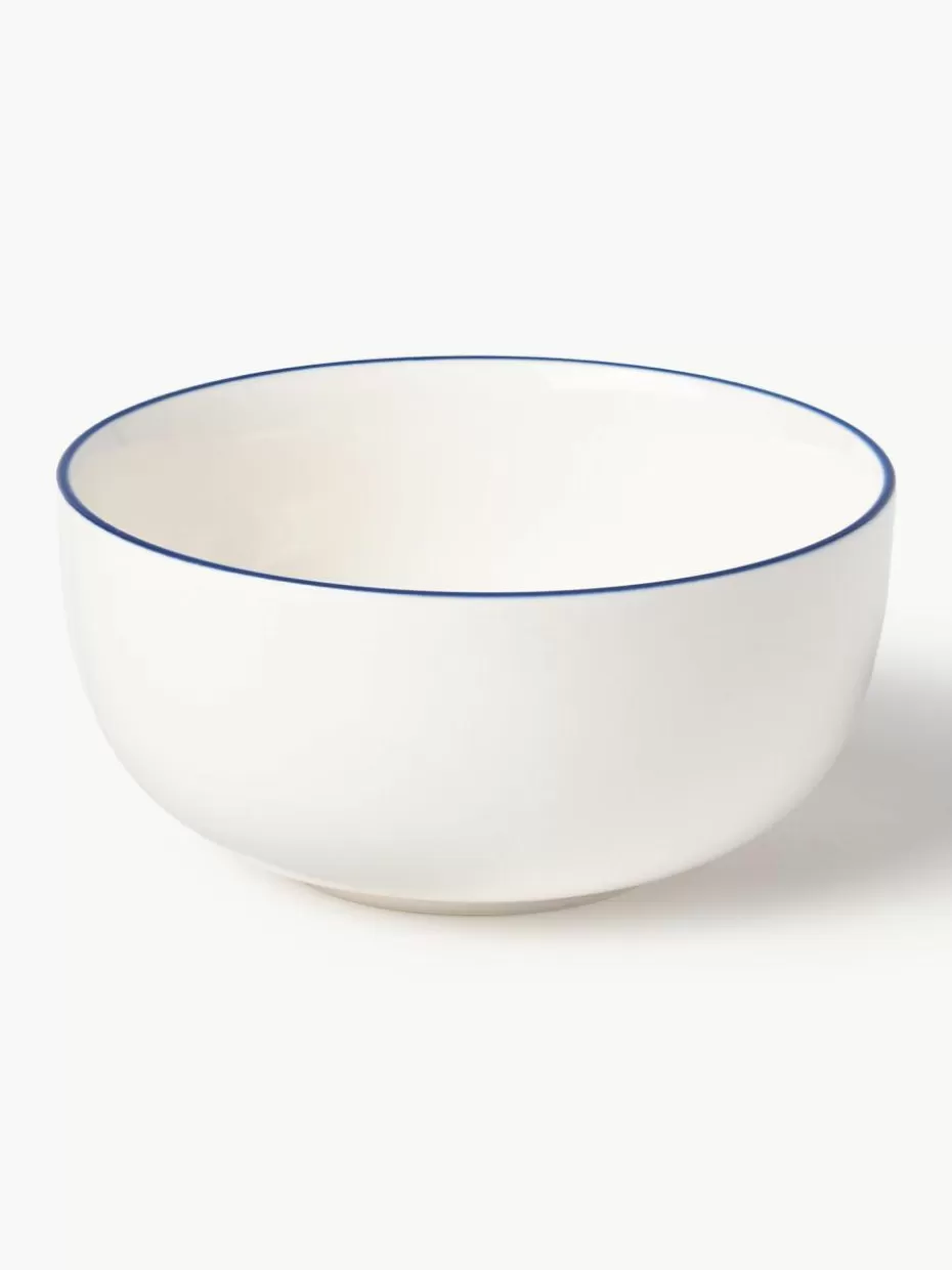 Schalen & Bowls | Geschirrserien-Westwing Collection Porzellan-Müslischale Facile, 2 Stück Off White mit dunkelblauem Rand