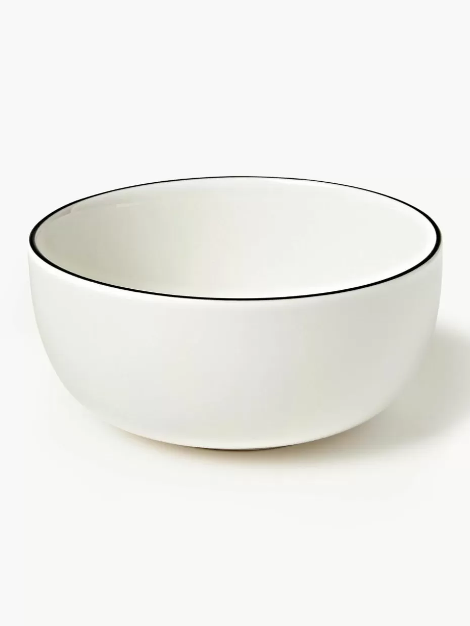 Schalen & Bowls | Geschirrserien-Westwing Collection Porzellan-Müslischale Facile, 2 Stück Off White mit schwarzem Rand