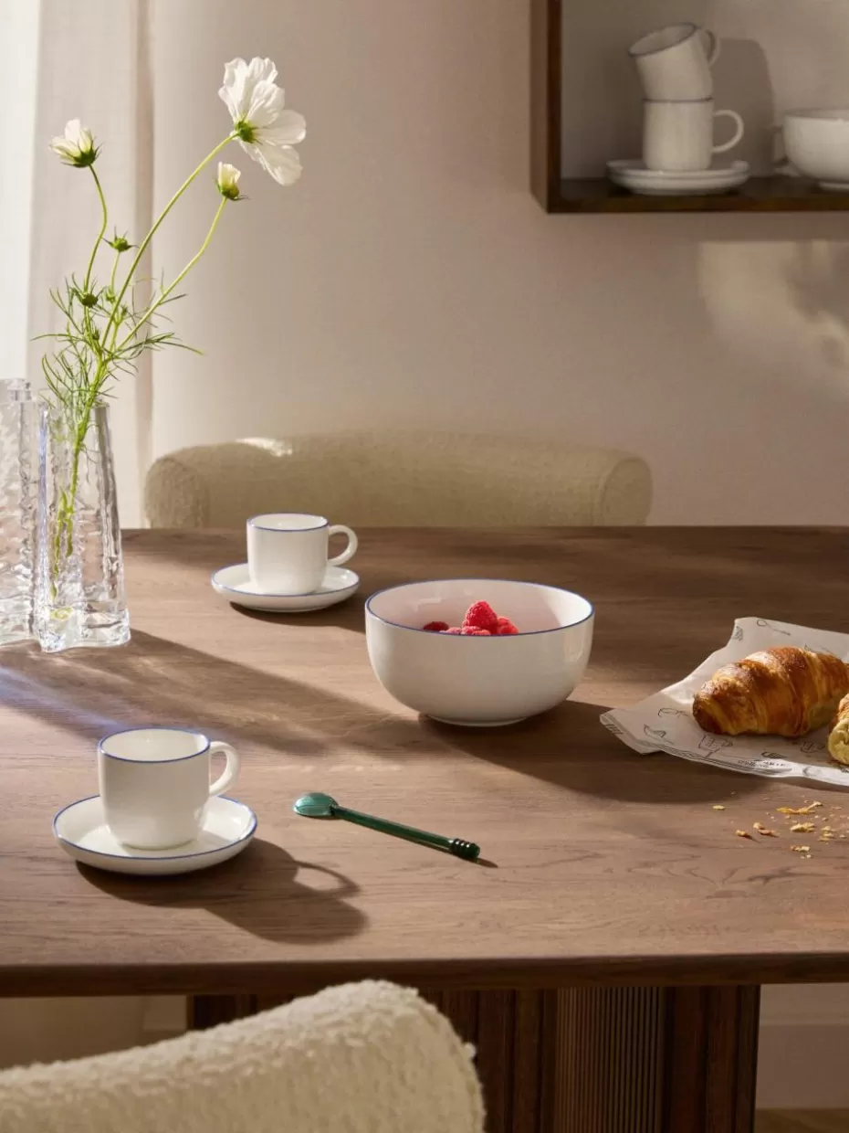 Schalen & Bowls | Geschirrserien-Westwing Collection Porzellan-Müslischale Facile, 2 Stück Off White mit dunkelblauem Rand