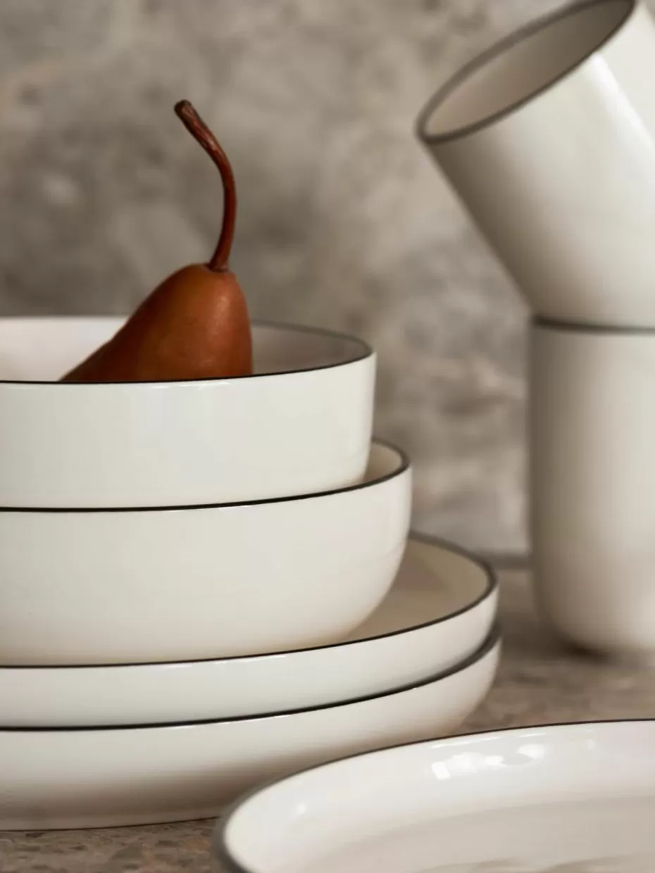 Schalen & Bowls | Geschirrserien-Westwing Collection Porzellan-Müslischale Facile, 2 Stück Off White mit schwarzem Rand